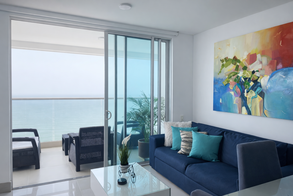 Sala moderna con vista al mar